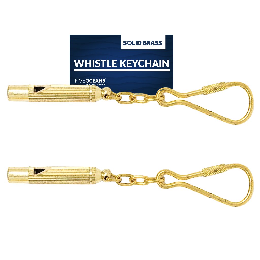 Nautical Small Whistle Keychain, Solid Brass - 2-Pack